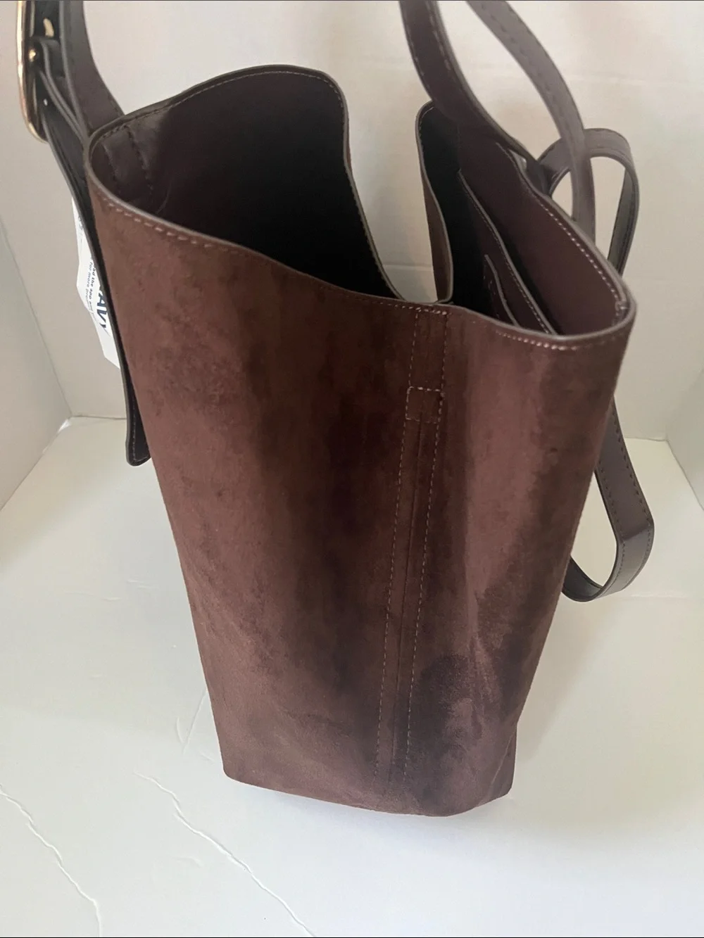 Old Navy Brown Faux Suede Tote with Gold Buckle Strap